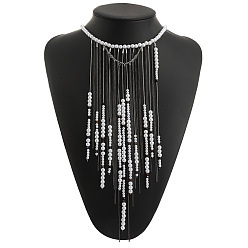 Платина Черно-белые круглые пластиковые жемчужные ожерелья-нагрудники с бахромой в виде водопада для вечеринок и женщин., платина, 18.11 дюйм (46 см)