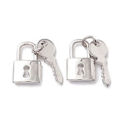Платина Стойки обшивки латунные подвески, долговечный, с целью перехода в кольце, без свинца и без кадмия, Замок и ключ, платина, 14x9x2.5 мм и 16x6.5x1.4 мм, отверстие : 3 мм