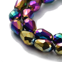 Multi-color Plated Electroplate Glass Bead Strands, Faceted, teardrop, Multi-color Plated, 12x8mm, Hole: 1mm, about 60pcs/strand, 27.5 inch