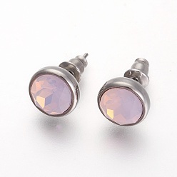 Свет Аметист 304 из нержавеющей стали серьги, со стразами, плоско-круглые, светлый аметист, 10x6 мм , штифт: 0.9 мм