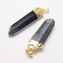 Черный Натуральные кристаллы с кварцевым кристаллом, окрашенные, с латунной найти, пуля, золотые, чёрные, 41~50x7~14x9~13 мм, отверстие : 5x8 мм