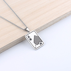 Нержавеющая Сталь Цвет 201 Подвеска в виде черной игральной карты пик из нержавеющей стали с эмалью для мужчин., цвет нержавеющей стали, 23.62 дюйм (60 см)