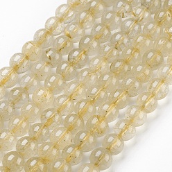 Rutilated Кварц Естественно золото Rutilated кварцевые нити шарик круглый, 6 мм, отверстие : 1 мм, около 62 шт / нитка, 15.7 дюйм