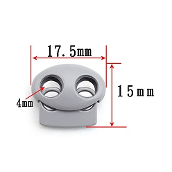 Light Grey Zinc Alloy Spring Cord Locks, 2 Hole Drawstring Toggle Spring Clasp, Light Grey, 17.5x15mm, Hole: 4mm