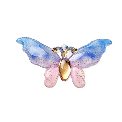 Васильковый Подвески из смолы градиентного цвета, С золотыми результатами железа, бабочка, васильковый, 26x50.5x3.5 мм, отверстие : 1.5 мм