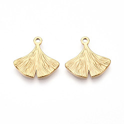 Настоящее золото 18K 304 подвески из нержавеющей стали, ионное покрытие (ip), подвески из листьев гинкго, реальный 18 k позолоченный, 15.5x15.5x1.5 мм, отверстие : 1.5 мм