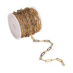 Золотой 304 цепи из нержавеющей стали, тянутые удлиненные кабельные цепи, пайки, с катушкой, золотые, ссылка: 12x4x1 mm, около 5 м / рулон