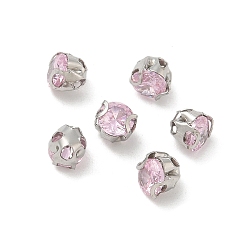 Pink Круглые зубцы из нержавеющей стали, с огранкой из кубического циркония, розовые, 3x3 мм, отверстие : 0.8 мм, о 300 шт / комплект