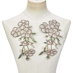 Гейнсборо 2шт. цветочные нашивки для одежды, с пластиковыми жемчужинами и пайетками, светло-серые, 215x140x0.2~4 мм