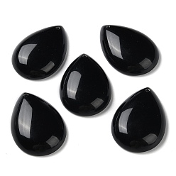 Obsidian Natural Obsidian Pendants, Teardrop Charms, 35.5x25x8.5mm, Hole: 1mm