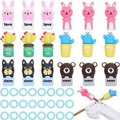 (52) Непрозрачная лаванда 18шт. стиль aniaml кактус силиконовый стопор для спиц, с пластиковыми кольцами для маркеров петель 60шт., разноцветные, пробки: 31~40x16~23x14~17мм, отверстие : 7 мм, маркерное кольцо: 11.5x1мм