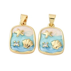 Настоящее золото 18K Латунные микро проложить кубического циркония подвески, морская жизнь, с эмалью, без кадмия и без свинца, стойки покрытие, долговечный, реальный 18 k позолоченный, 17.5x13.5x3 мм, отверстие : 3.5x4.5 мм