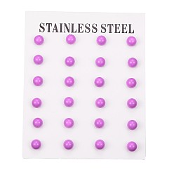 Medium Orchid Tarnish Resistant 304 Stainless Steel Spray Painted Stud Earrings, Round, Medium Orchid, 17x6mm, Pin: 0.8mm, 12pairs/card