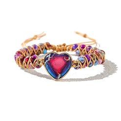 Синий Браслеты из плетеных бусин из окрашенной натуральной императорской яшмы, регулируемые браслеты в форме сердца, синие, внутренний диаметр: 2-3/8 дюйм (6 см)