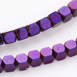 С Фиолетовым Покрытием Граненый куб гальванических немагнитные нити шарик синтетический гематит, с фиолетовым покрытием, 1.5x1.5x1.5 мм, отверстие : 1 мм, около 268 шт / нитка, 15.94 дюйм