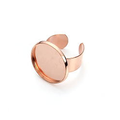 Розовое Золото Латунные открытые манжетные кольца компоненты, установка основания кольца колодки, плоско-круглые, розовое золото , лоток : 16 мм, регулируемый, 10 шт / комплект