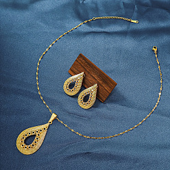 Teardrop Комплект из ожерелья с подвеской из сплава и сережек-гвоздиков для женщин, золотые, слеза, 405 мм и 26x22 мм