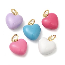 (52) Непрозрачная лаванда Стойки обшивки латунные подвески, с эмалью, с целью перехода в кольце, без свинца и без кадмия, реальный 18 k позолоченный, сердце, разноцветные, 14.5x13.5x7 мм