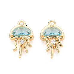 Небесно-голубой Кулон из циркония, медуза, без никеля , реальный 18 k позолоченный, голубой, 17x10x3 мм, отверстие : 1.4 мм