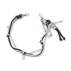 Черный Веревка из полиэстера и спандекса, плетеная из натуральных и человеческих ракушек каури, подвеска на железную цепочку для сумки, декоративные цепочки, с поворотными застежками сплава, платина, чёрные, 453 мм