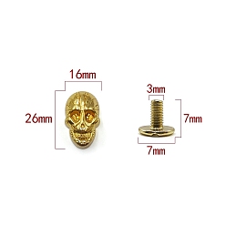 Golden Zinc Alloy Decorative Buttons, Skull, Golden, 2.6x1.6cm