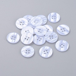 Seashell Color 4-Hole Plastic Buttons, Flat Round, Seashell Color, 17.5~18x2mm, Hole: 2mm