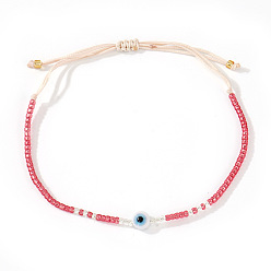 Фуксиновый Плетеные браслеты из стеклянных бус, ювелирные изделия из смолы от сглаза для дружбы пары, красно-фиолетовые, внутренний диаметр: 11 дюйм (28 см)