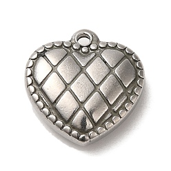 Нержавеющая Сталь Цвет Не тускнеющие 304 подвески из нержавеющей стали, сердце с подвесками в клетку, цвет нержавеющей стали, 15.5x15x4.5 мм, отверстие : 1.5 мм