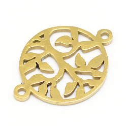 Golden 201 Stainless Steel Connector Charms, Flat Round with Leaf, Golden, 20x15x1mm, Hole: 1.5mm