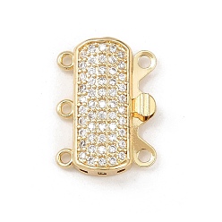 Rectangle Латунные застежки из прозрачного кубического циркония с микропаве, 3 нитей, 6-луночное, без свинца и без кадмия, долговечный, стойки покрытие, реальный 18 k позолоченный, прямоугольные, 19x15x5 мм, отверстие : 1.6 мм