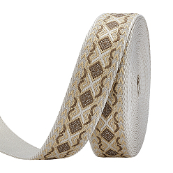 Camel Vintage Jacquard Polypropylene Ribbon, Emobridered Woven Ribbon, Rhombus Pattern, Camel, 1-1/2 inch(38mm), about 10.00 Yards(9.14m)/Roll