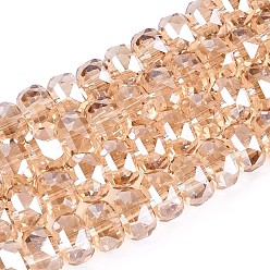 Персиковый Слойка Гальванизируйте прозрачное стекло бисер нитей, рондель, граненые, розовые, 7.5~8x4.5~5.5 мм, отверстие : 1.2~1.4 мм, около 34~37 шт / нитка, 7.09~7.28 дюйм (18~18.5 см)