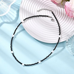 Нержавеющая Сталь Цвет Женские ожерелья из натуральных пресноводных ракушек в форме звезды и граненых круглых бусин из натуральной черной шпинели, цвет нержавеющей стали, 15.94 дюйм (40.5 см)