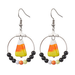 Нержавеющая Сталь Цвет 304 нержавеющая сталь, пластиковые серьги-подвески, кукуруза, для Хэллоуина, цвет нержавеющей стали, 49x27 мм