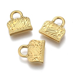Golden 304 Stainless Steel Pendants, Textured, Hand Bag, Golden, 15x14x3mm, Hole: 4.5mm