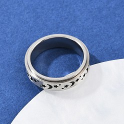 Нержавеющая Сталь Цвет 304 вращающиеся кольца для пальцев из нержавеющей стали с эмалевым покрытием, лунный звездный узор, Кольцо-спиннер для успокоения беспокойства, медитации, цвет нержавеющей стали, 6 мм, размер США 7 1/4 (17.5 мм)