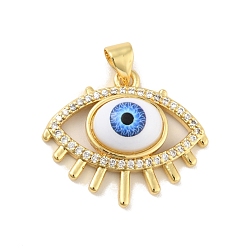 Королевский синий Латунные микро проложить кубического циркония подвески, с эмалью, без кадмия и без свинца, долговечный, злые глаза, реальный 18 k позолоченный, королевский синий, 20x24x6.5 мм, отверстие : 4x3.5 мм