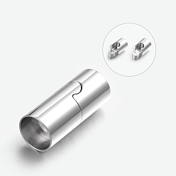 Stainless Steel Color Tarnish Resistant 304 Stainless Steel Magnetic Clasps with Glue-in Ends, Column, Stainless Steel Color, 21x9mm, Hole: 8mm