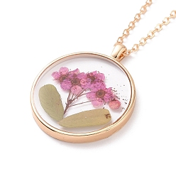 Violet Dry Pressed Real Flower Resin Pendant Necklace, Light Gold Alloy Choker Necklace for Women, Violet, 19.69 inch~20.47 inch(50~52cm)