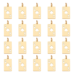 Golden 20Pcs 304 Stainless Steel Pendants, with Jump Rings, Laser Cut, Rectangle with Ace of Heart Charm, 18x9.5x1mm, Hole: 3mm