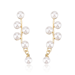 Белый 1 пара сережек-гвоздиков из АБС-пластика с имитацией жемчуга и бусинами в виде веток листьев, украшения из золотого сплава для женщин, белые, 43x12.5 мм, штифты : 0.6 мм