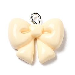Bowknot Непрозрачные подвески смолы, с платиновыми железными петлями, бантом, 19.5x20.5x6.5 мм, отверстие : 2.5 мм