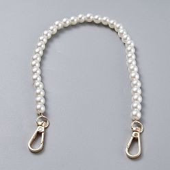 Белый Ремни-цепочки для сумок, с бусинами из абс-пластика имитация жемчуга и поворотными застежками из цинкового сплава светлого золота, для аксессуаров для замены сумок, белые, 41 см