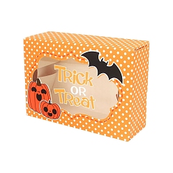 Оранжевый Хэллоуин тыква летучая мышь бумажный трюк или лакомство коробки для хранения конфет, с пластиковым окном, прямоугольные, оранжевые, 22.5x7x15.5 см