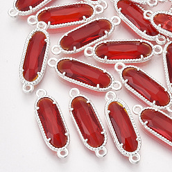 Красный Стеклянные ссылки, с посеребренными выводами из экологически чистого сплава, граненые, овальные, красные, 21x7x3 мм, отверстие : 1.2 мм