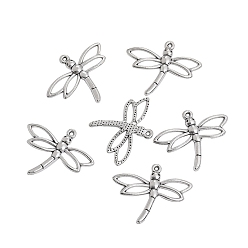 Античное Серебро Тибетский стиль сплав подвески ювелирные аксессуары, стрекоза, античное серебро, 27x32x1 мм