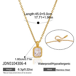 Rectangle 304 Collares con colgante geométrico de acero inoxidable con circonitas cúbicas transparentes para mujer, dorado, Rectángulo, 17.72 pulgada (45 cm), colgante: 18 mm