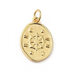 Настоящее золото 18K Стойки обшивки латунные подвески, с целью перехода в кольце, без кадмия, без никеля и без свинца, овал со штурвалом, реальный 18 k позолоченный, 18x12.5x1.5 мм, отверстие : 3.6 мм