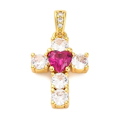 Золотой Латунные микро проложить кубического циркония подвески, крестик с сердечками, золотые, 18x12x4 мм, отверстие : 4x2 мм