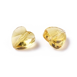 Gold Transparent Glass Beads, Faceted, Heart, Gold, 10x10x7mm, Hole: 1~1.2mm
